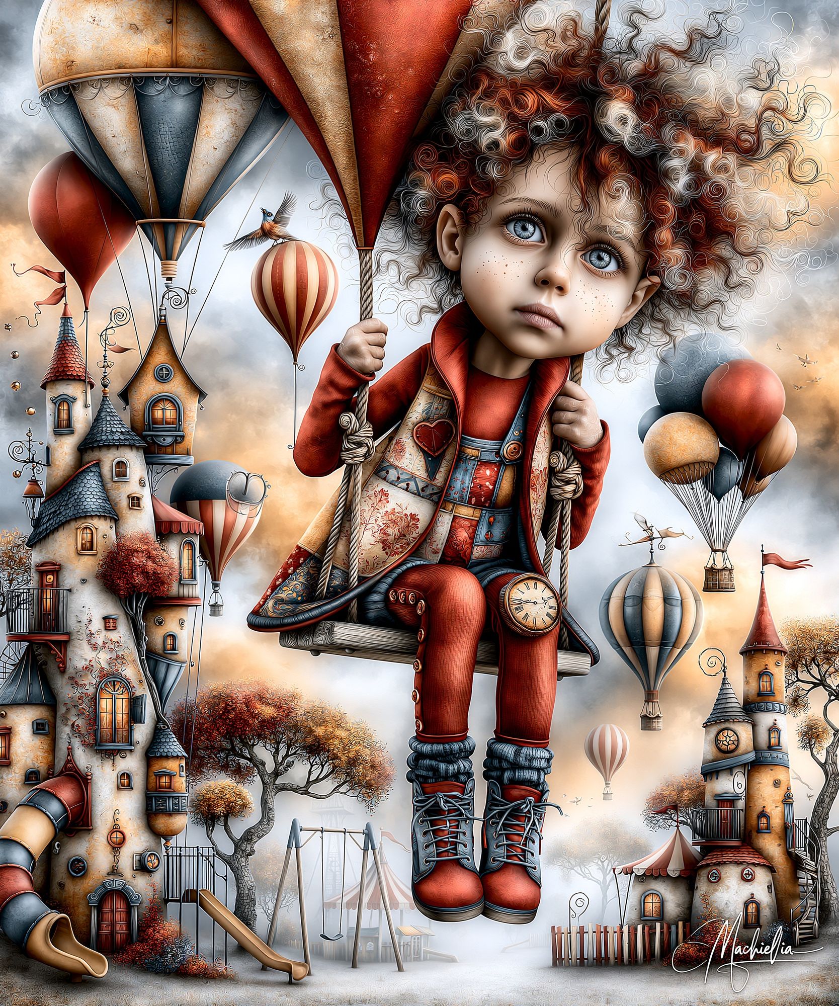 Dreamy Balloon Girl Illustration Poster. poster detail