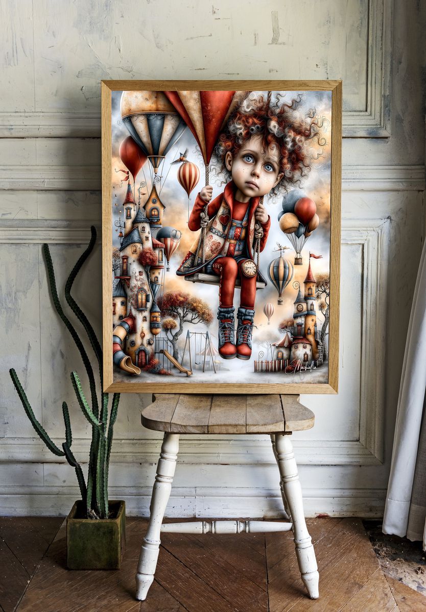 Dreamy Balloon Girl Illustration Poster. — room view 1
