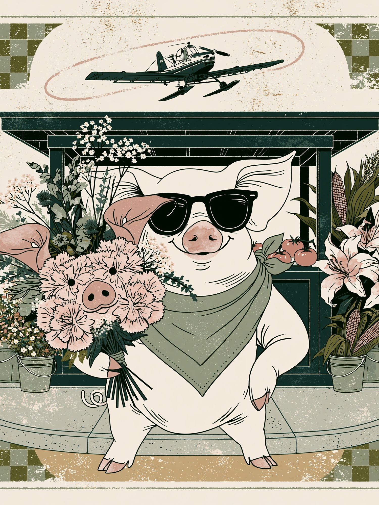 Sunglasses Pig Floral Illustration Poster. poster detail