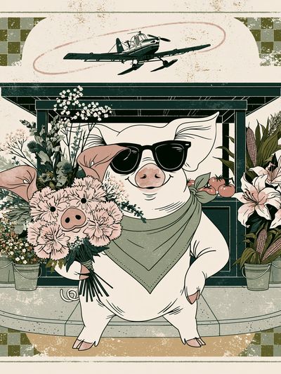 Sunglasses Pig Floral Illustration Poster. poster
