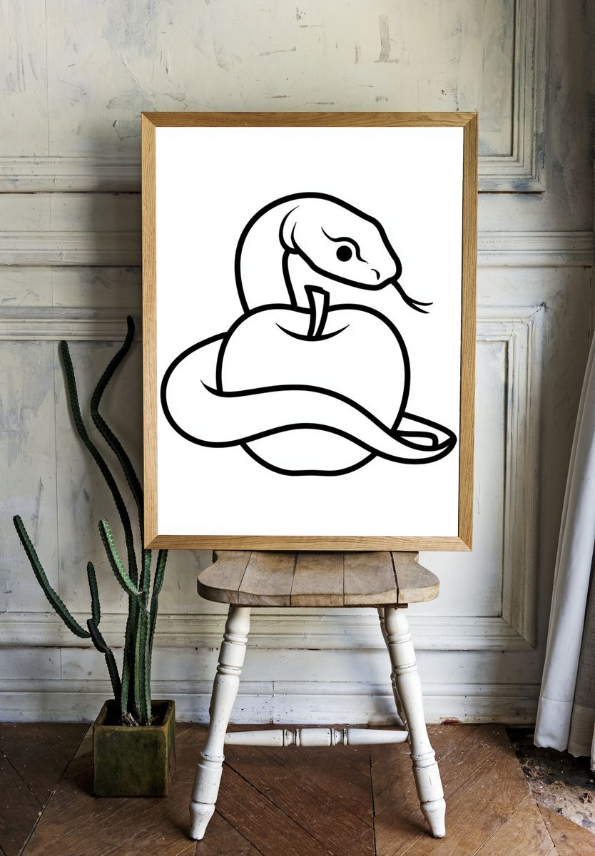 Snake and Apple Line Art Poster. room preview