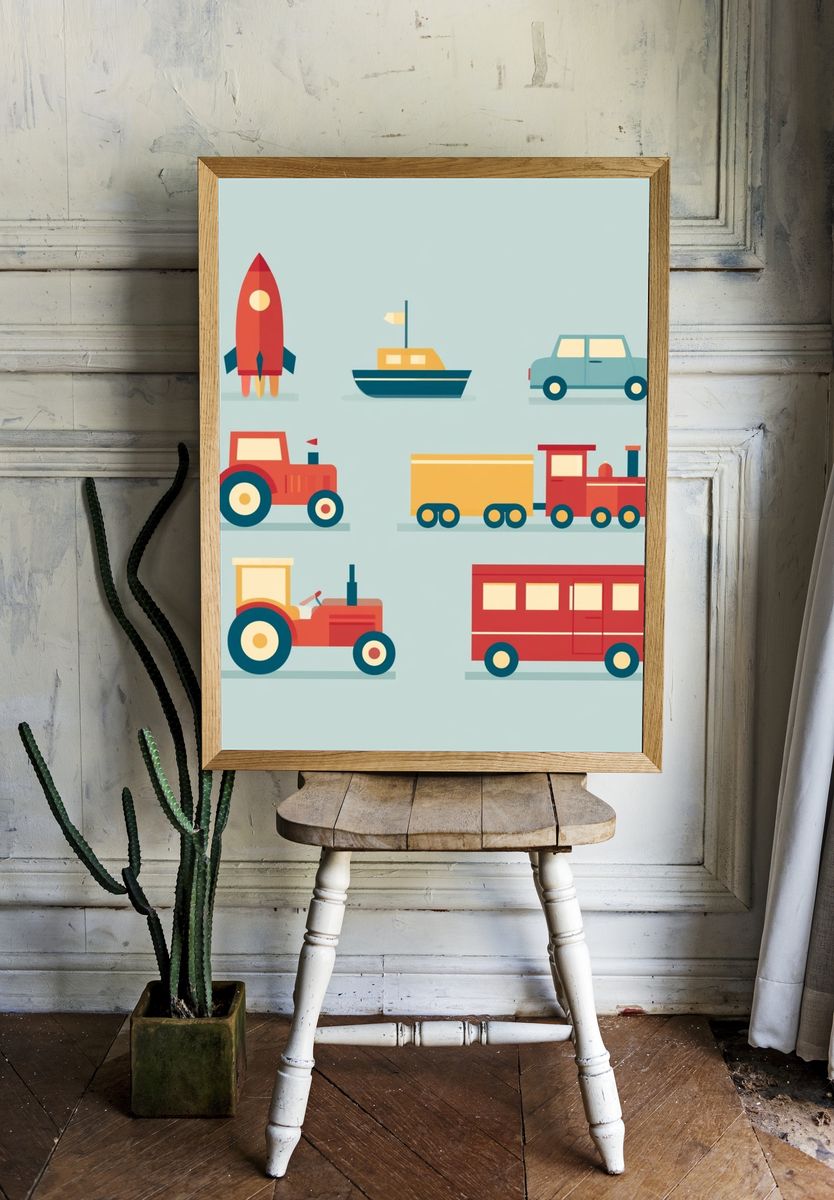 Retro Vehicles Illustration Poster. room preview