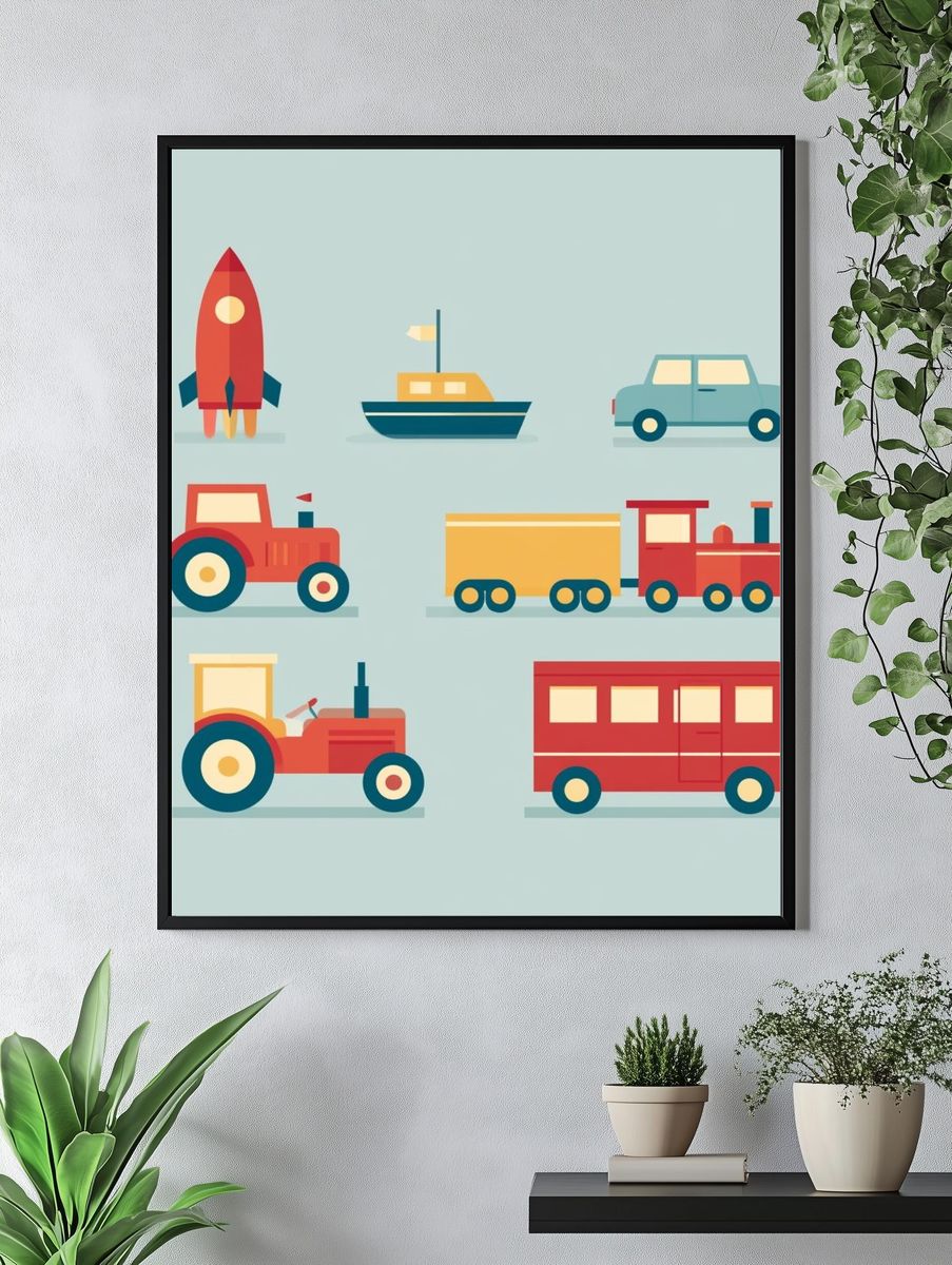 Retro Vehicles Illustration Poster. — room view 4