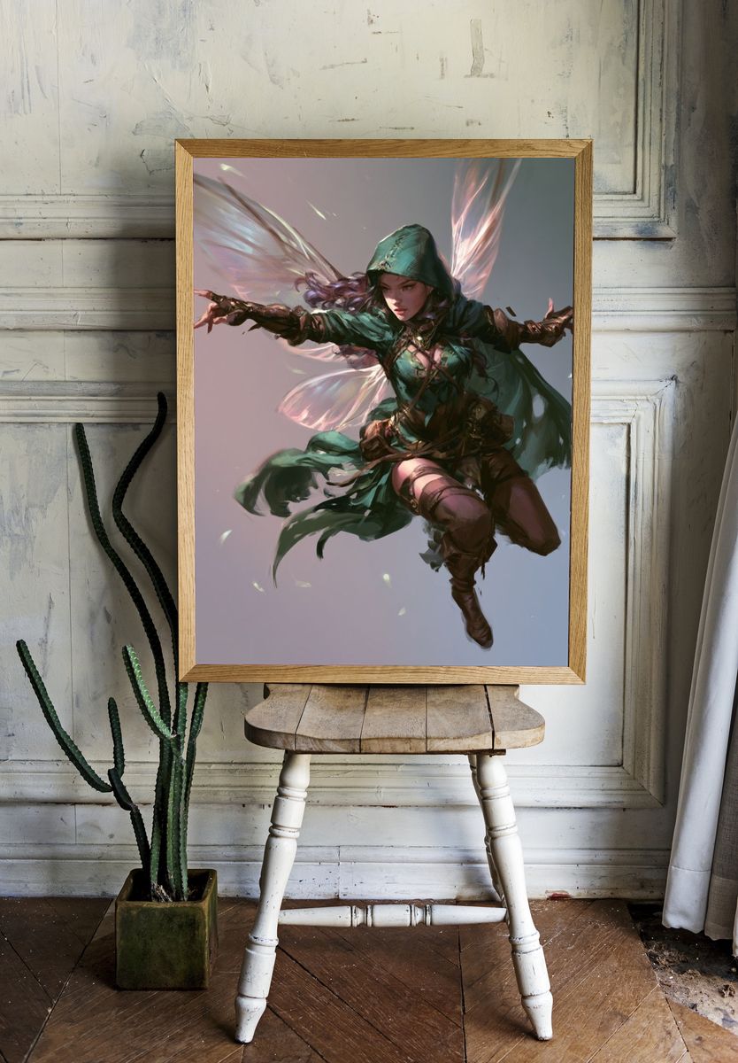 Winged Hooded Warrior Fantasy Print. — room view 1