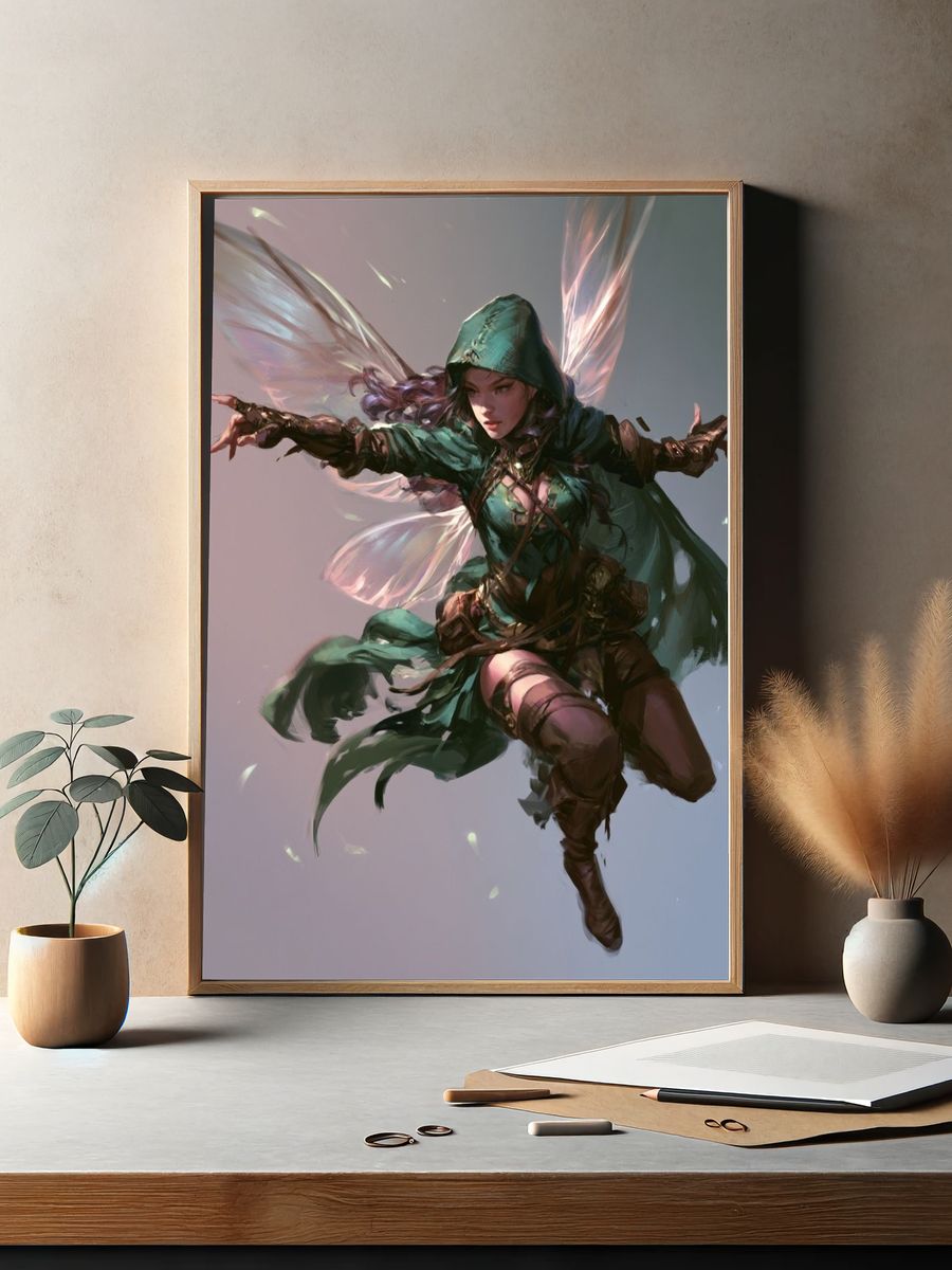 Winged Hooded Warrior Fantasy Print. — room view 2
