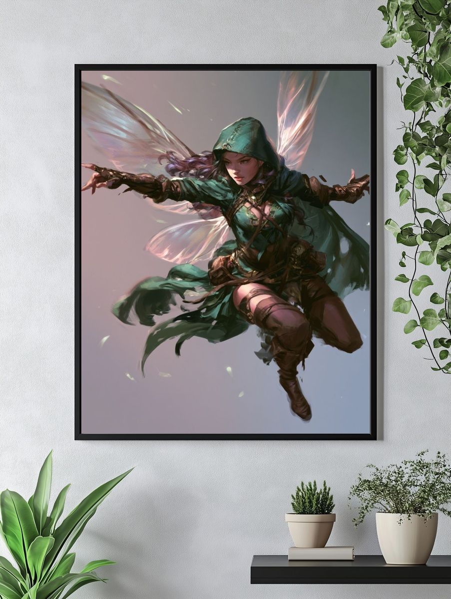 Winged Hooded Warrior Fantasy Print. — room view 4