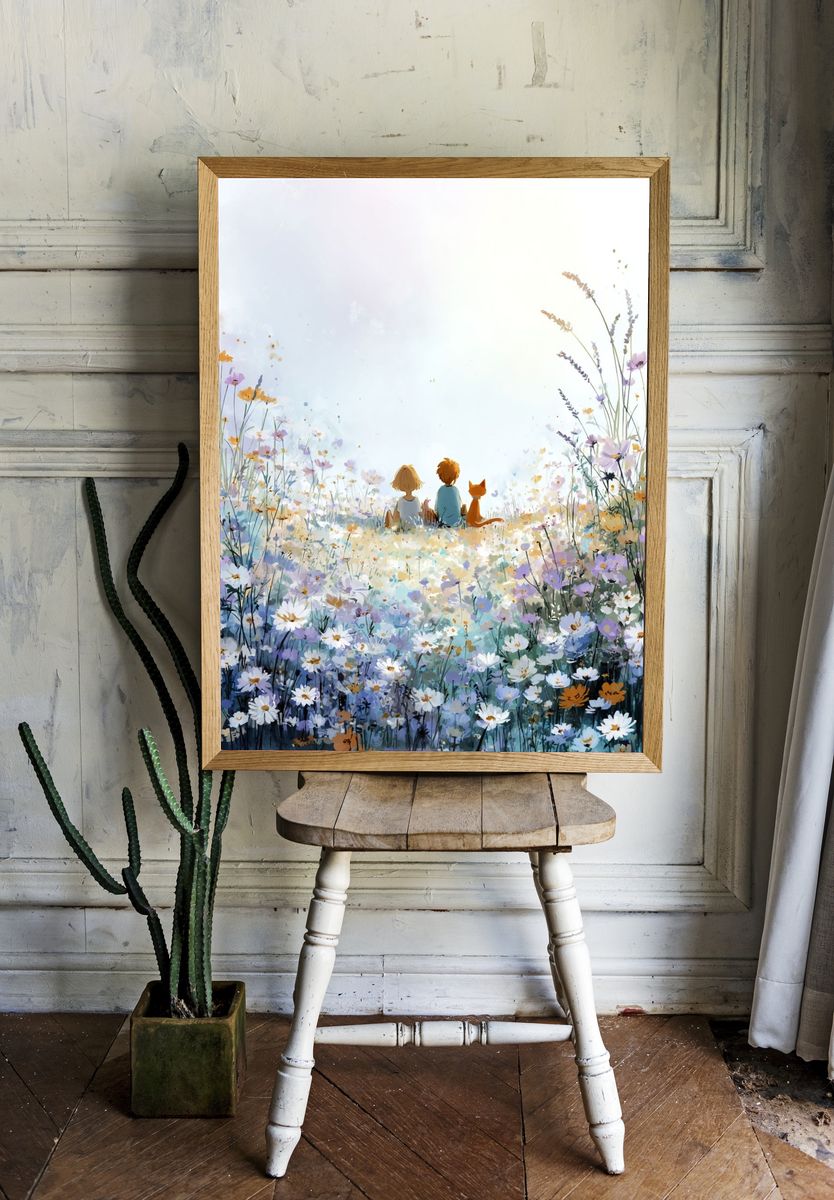 Children in Flower Field Illustration Poster. room preview