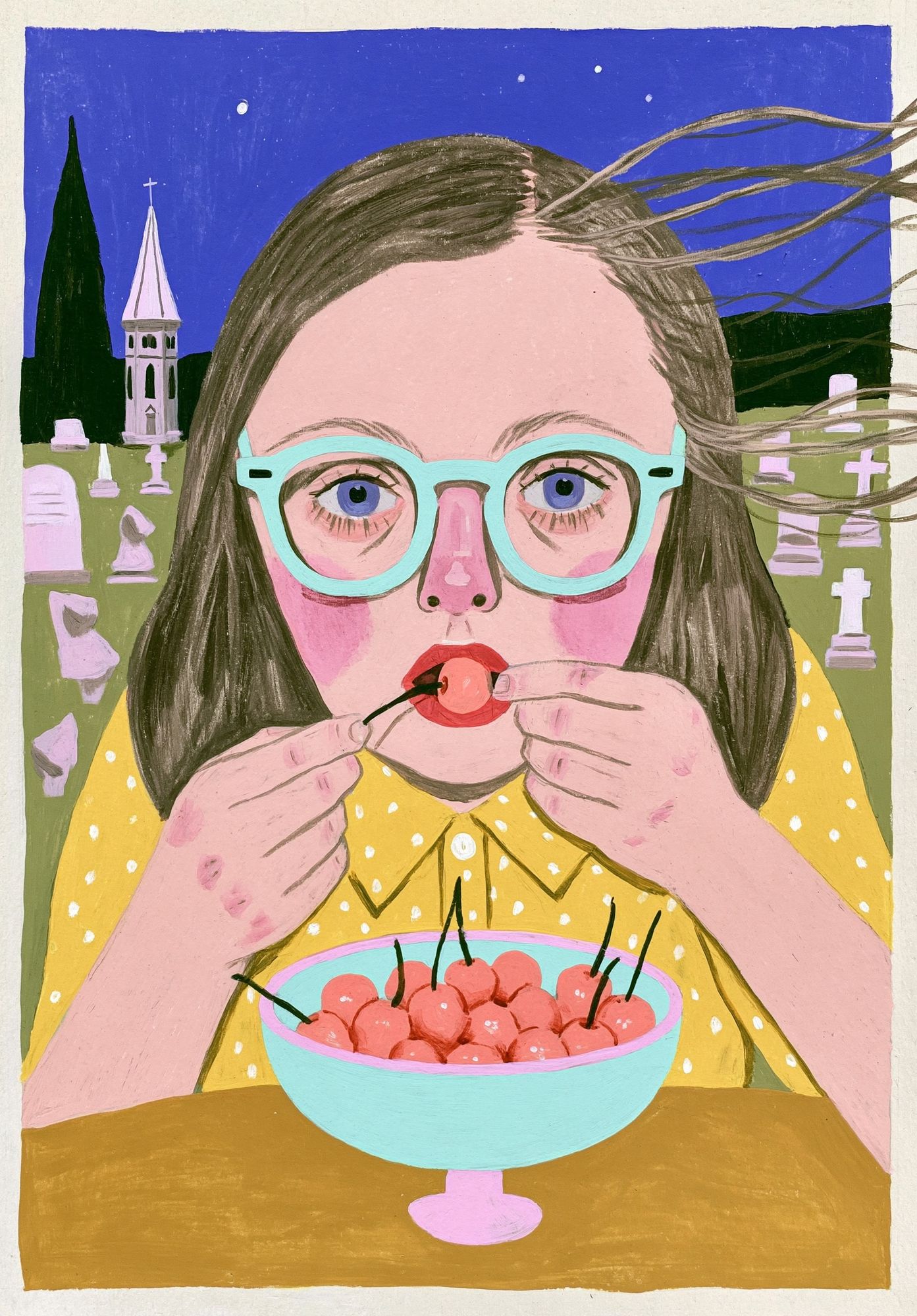 Girl with Cherries Illustration Poster. poster detail