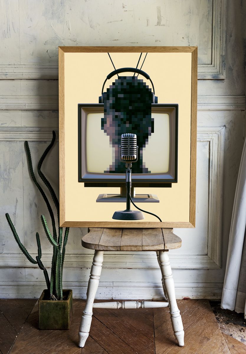 Retro TV Microphone Illustration Poster. — room view 1