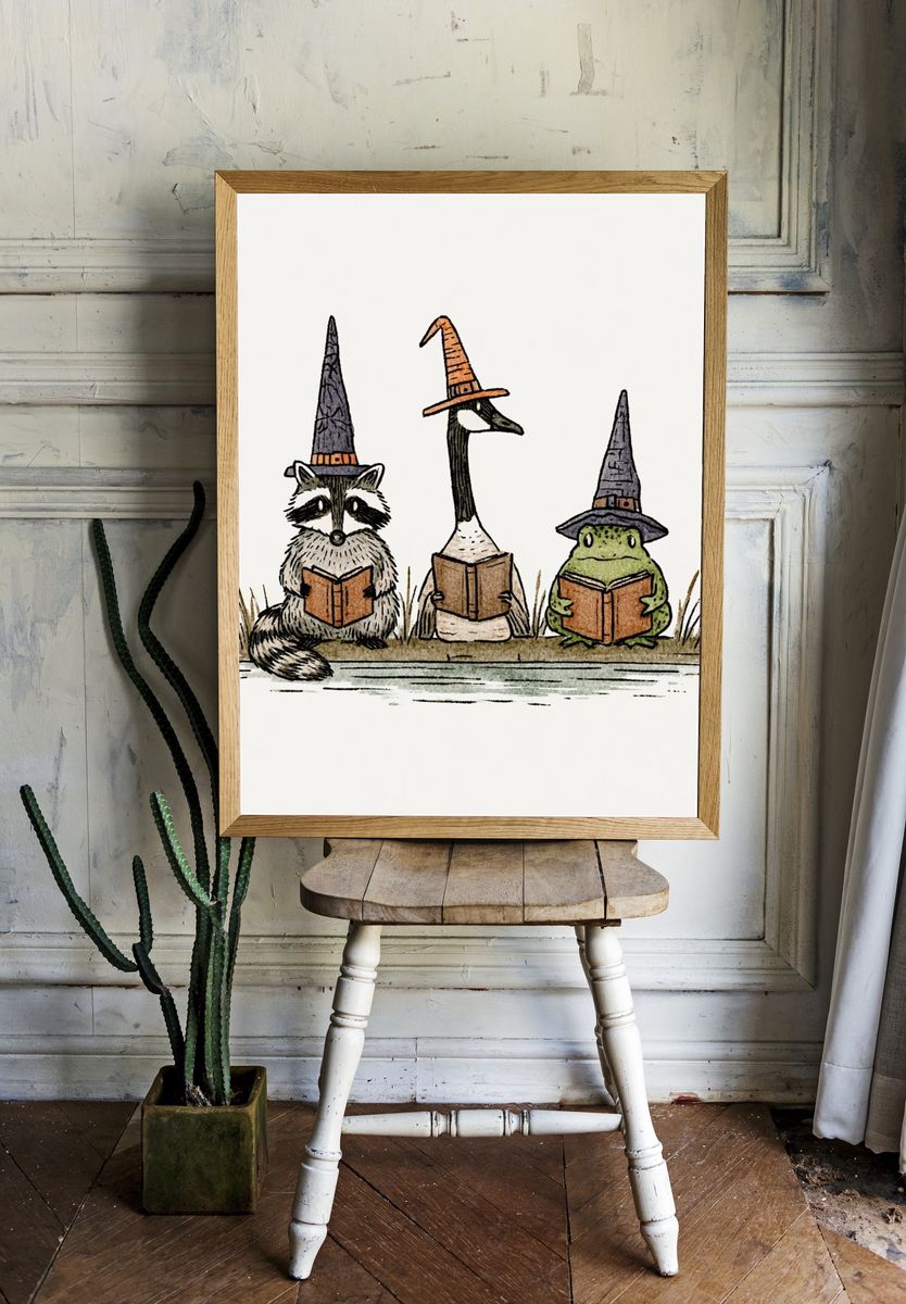 Wizard Animals Illustration Poster. — room view 1