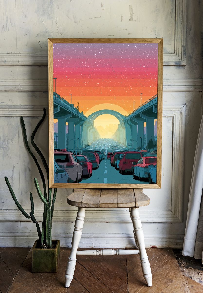 Sunset Highway Traffic Illustration Poster. room preview