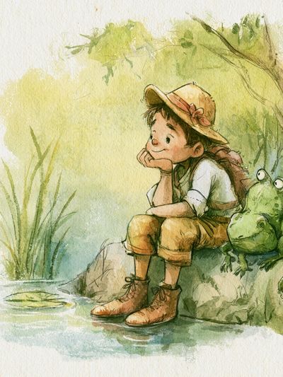 Girl and Frog Watercolor Print. poster print