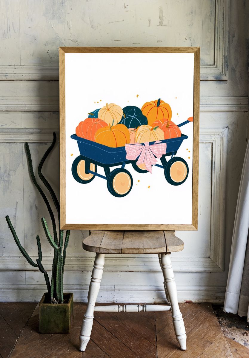 Pumpkin Wagon Illustration Poster. room preview
