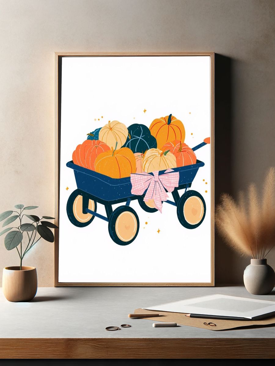 Pumpkin Wagon Illustration Poster. — room view 2