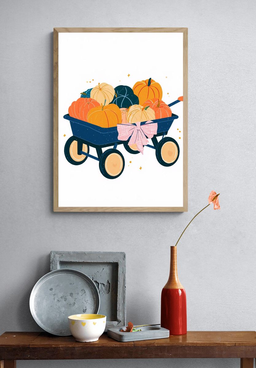 Pumpkin Wagon Illustration Poster. — room view 3