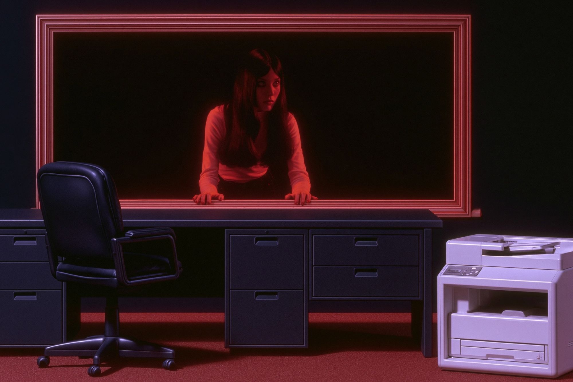 Neon Office Surrealism Poster. poster detail