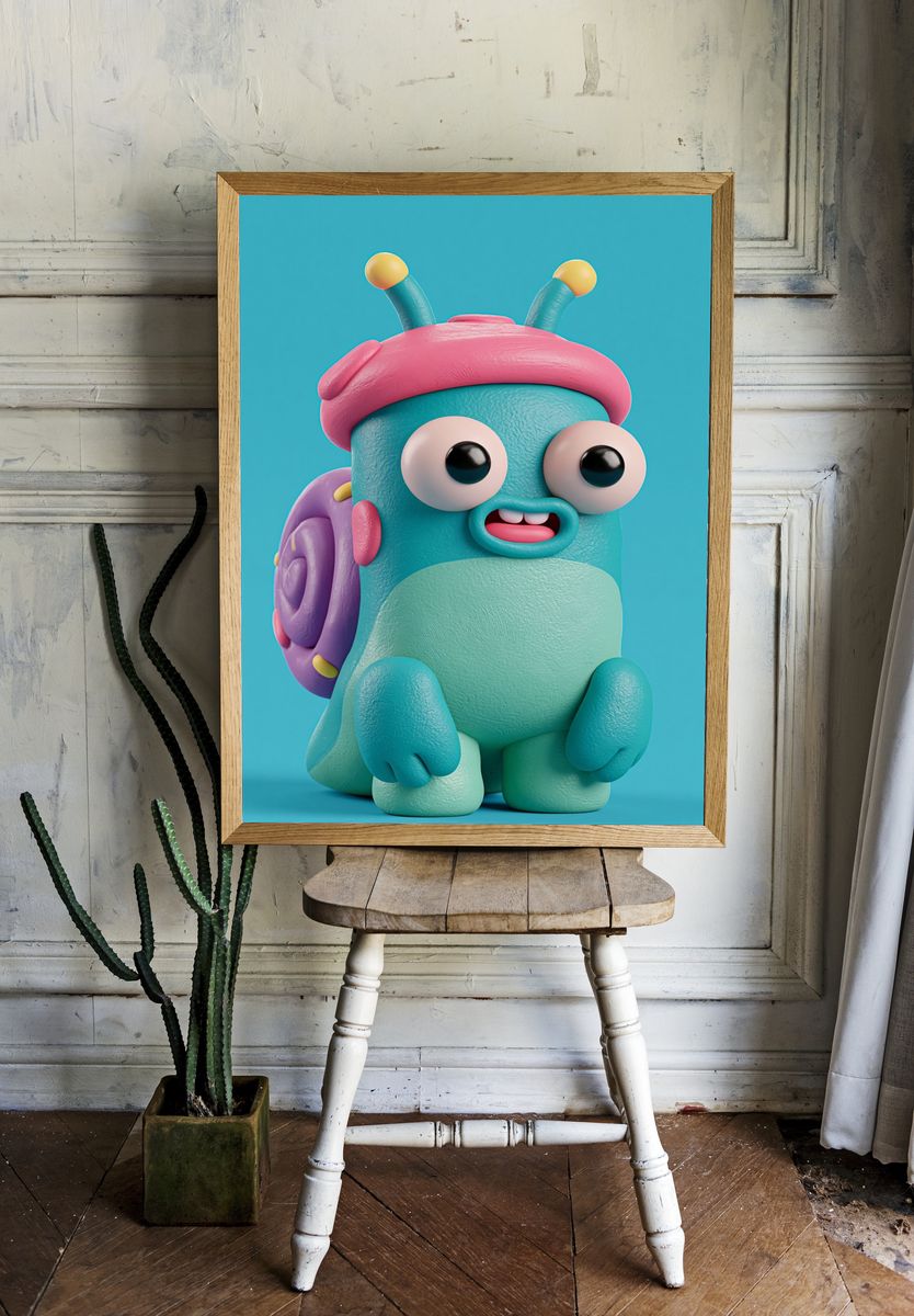 Cute Snail Character Illustration Poster. — room view 1