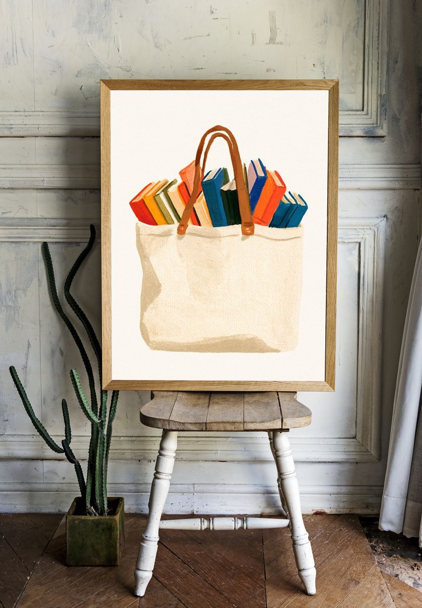 Book Tote Watercolor Poster. — room view 1