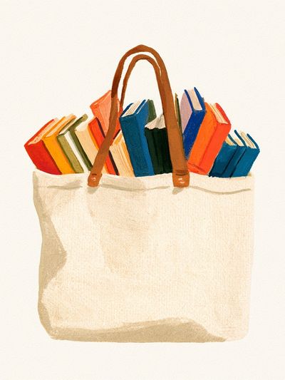 Book Tote Watercolor Poster.