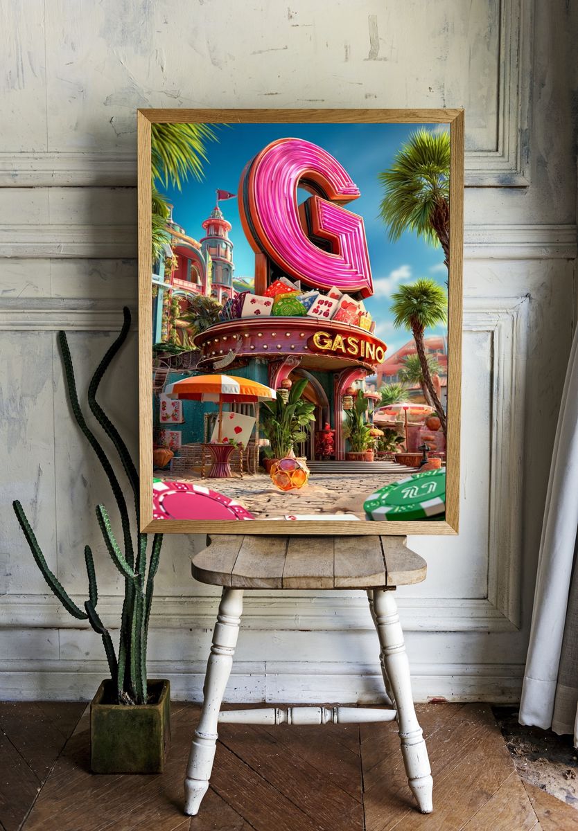 Neon Casino Paradise Illustration Poster. — room view 1