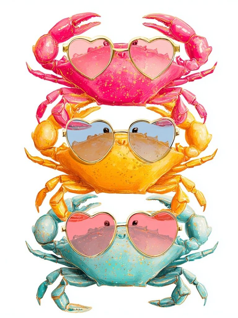 Colorful Sunglasses Crabs Illustration Poster. poster detail