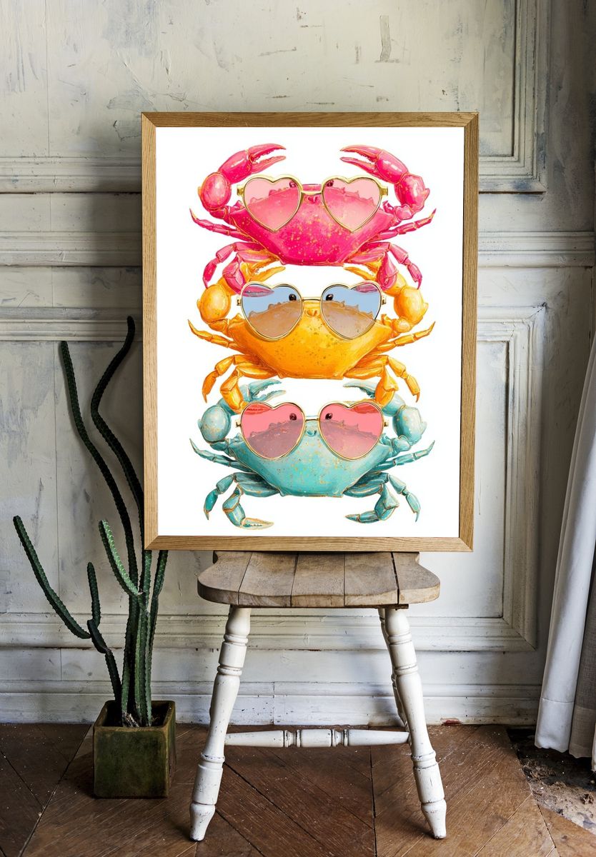 Colorful Sunglasses Crabs Illustration Poster. room preview
