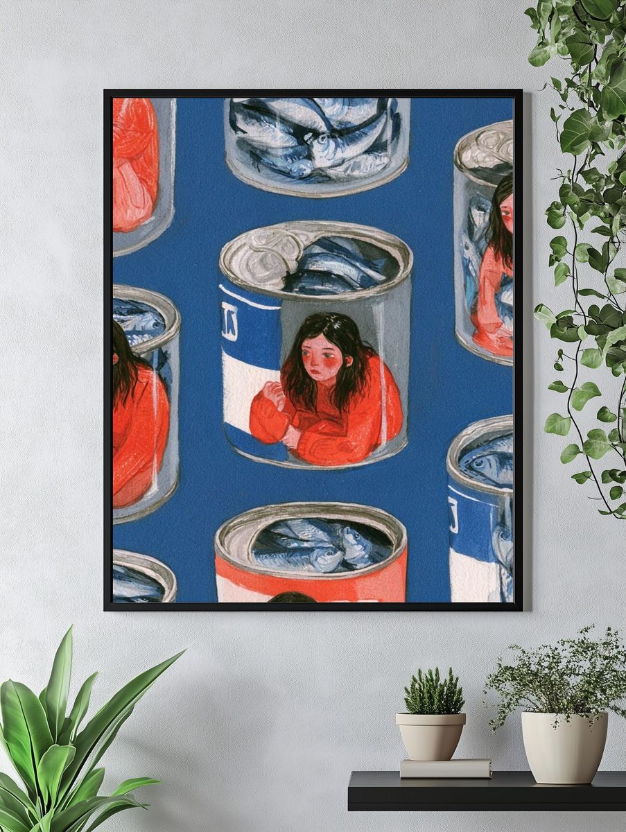 Canned Girl and Fish Illustration Poster. — room view 4