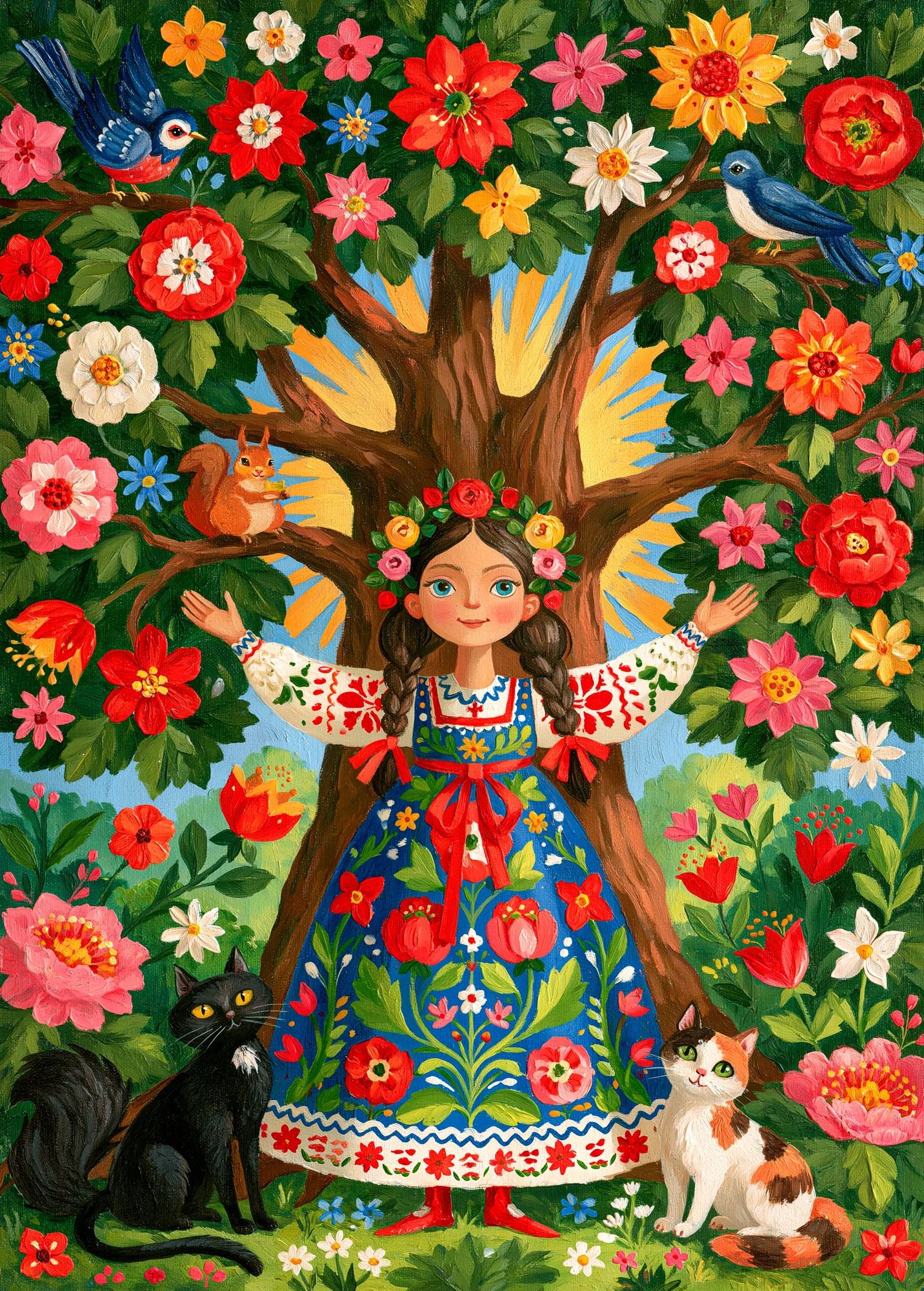 Folk Garden Girl Illustration Poster. poster — illustration art