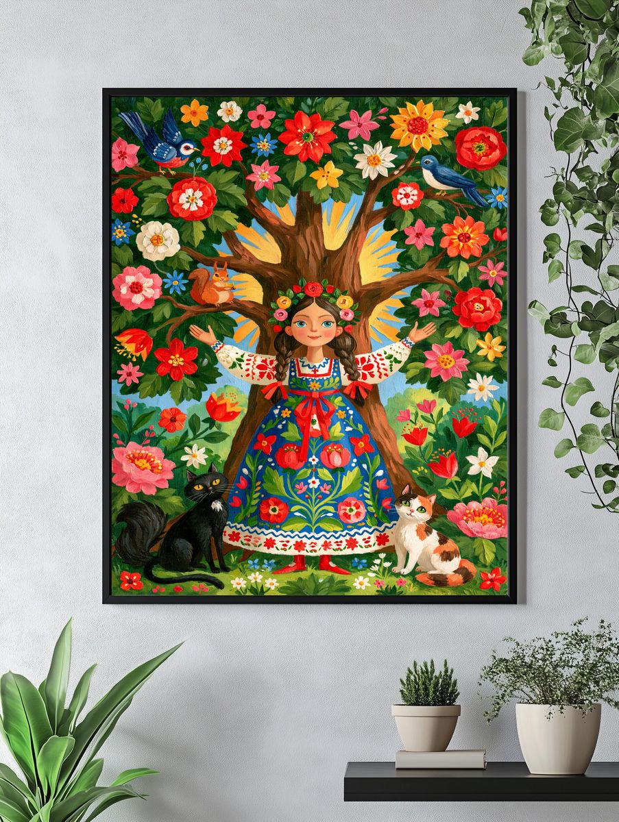 Folk Garden Girl Illustration Poster. — room view 4