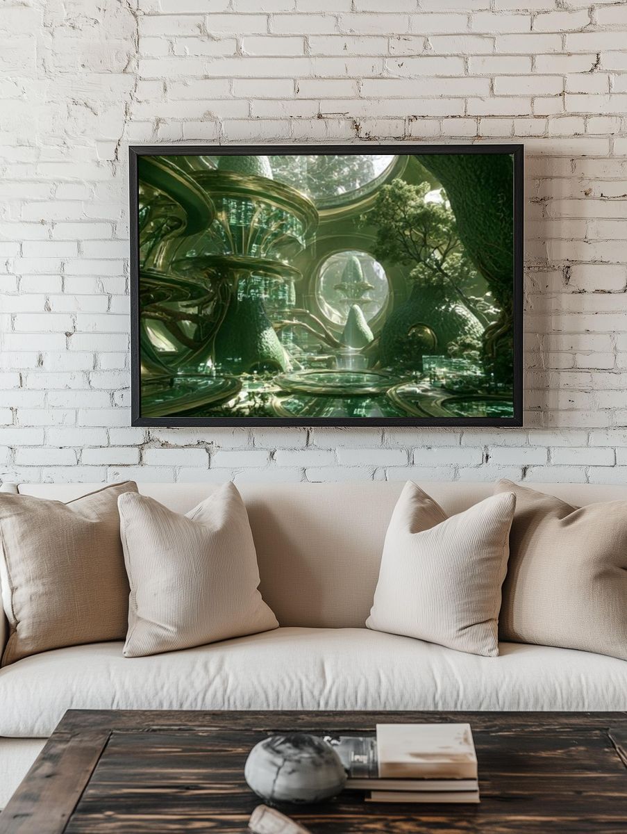 Futuristic Forest City Illustration Poster. — room view 1