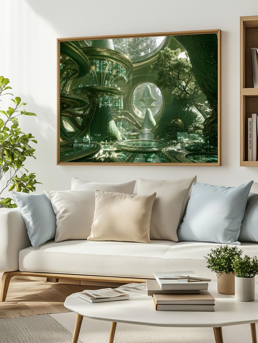 Futuristic Forest City Illustration Poster. — room view 2