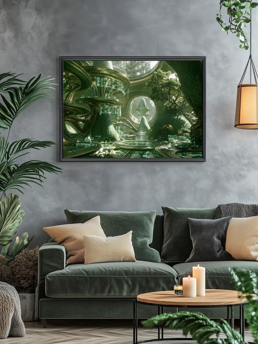 Futuristic Forest City Illustration Poster. — room view 4