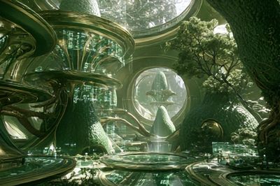 Futuristic Forest City Illustration Poster.