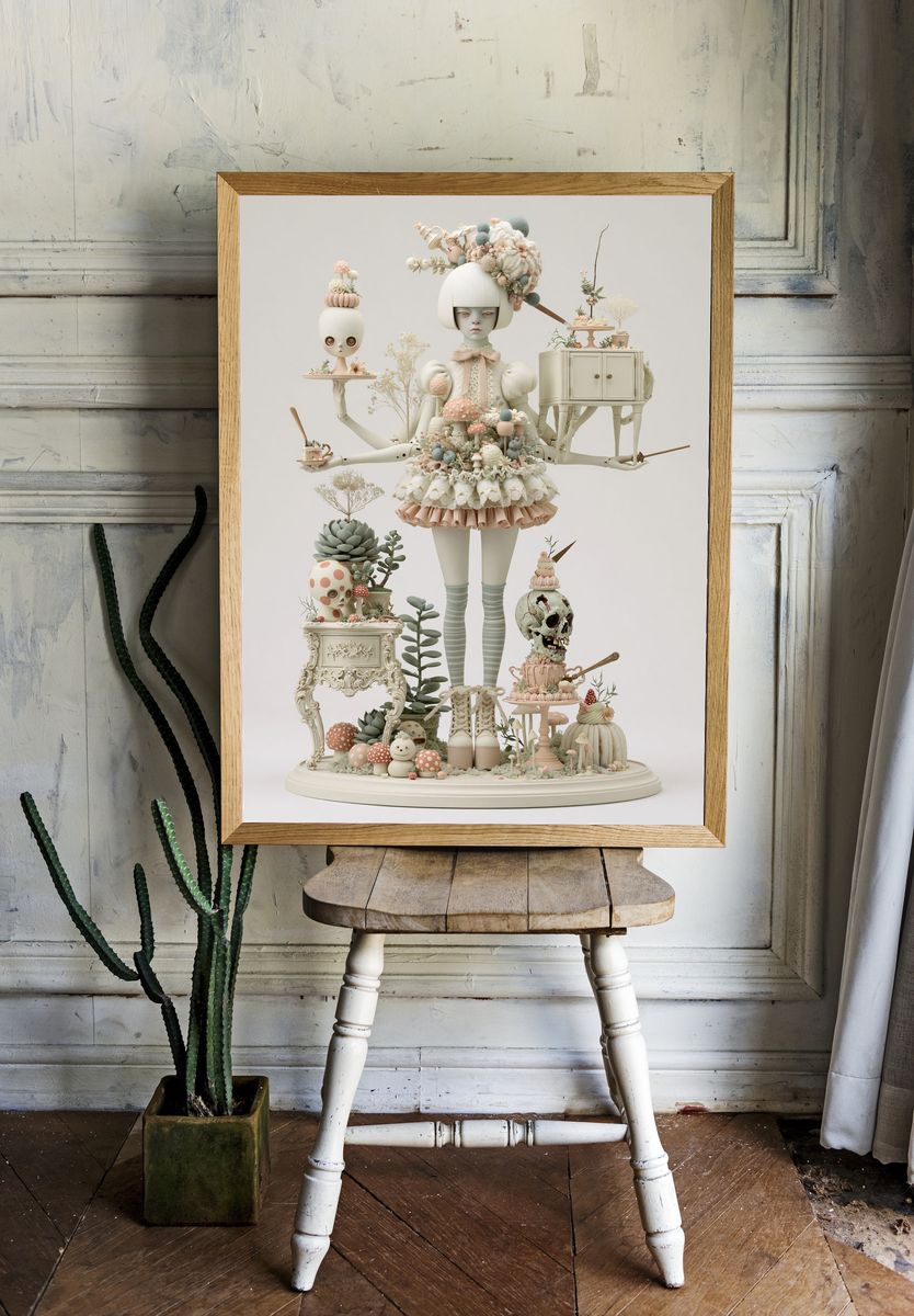 Surreal Doll Garden Illustration Poster. — room view 1