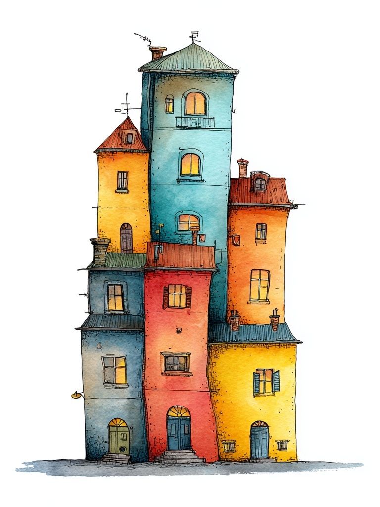 Colorful Houses Illustration Poster. poster detail