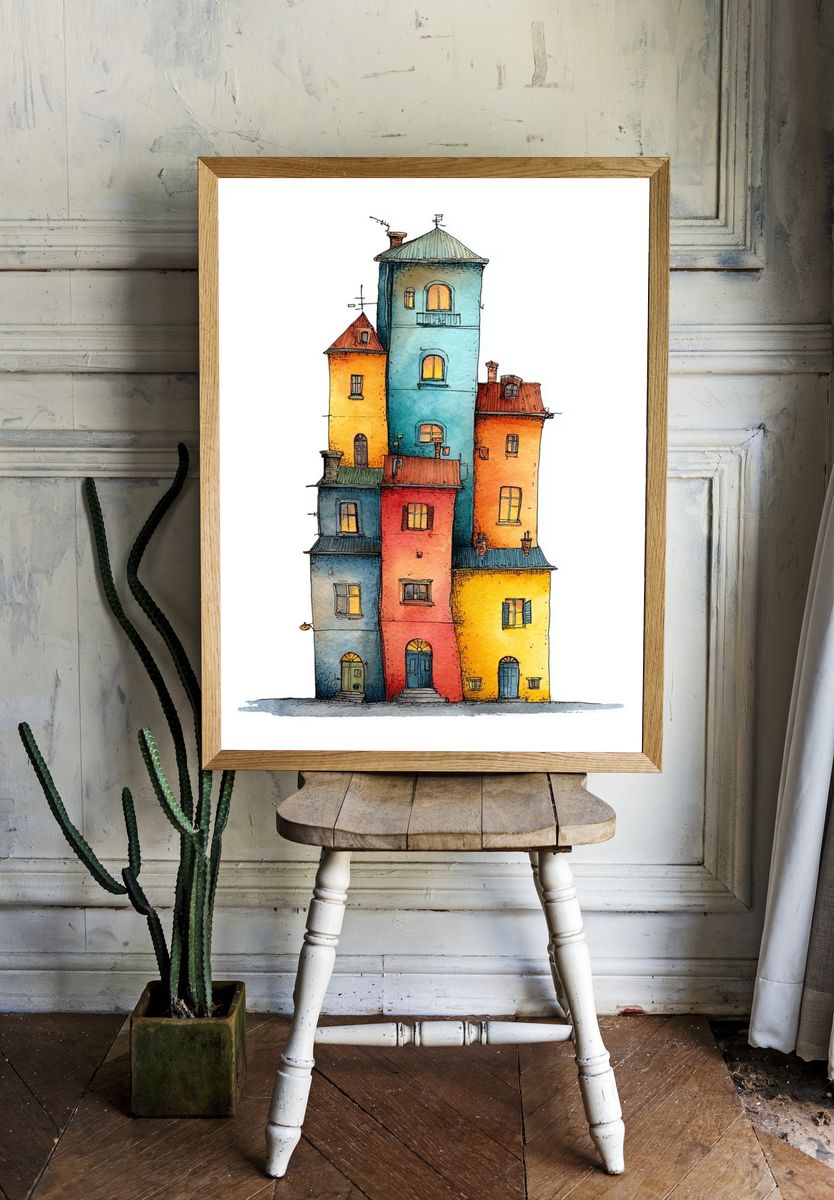 Colorful Houses Illustration Poster. room preview