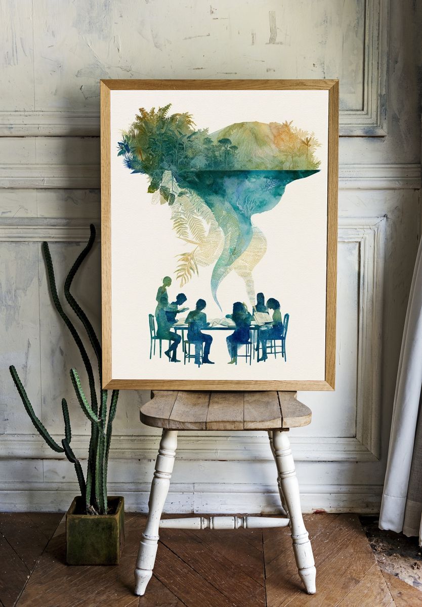 Dream Library Watercolor Poster. — room view 1