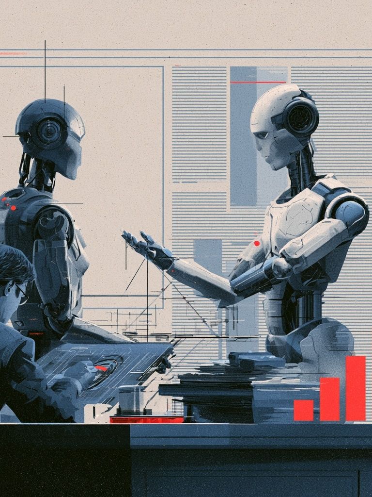 Human and Robots Digital Art Poster. poster detail