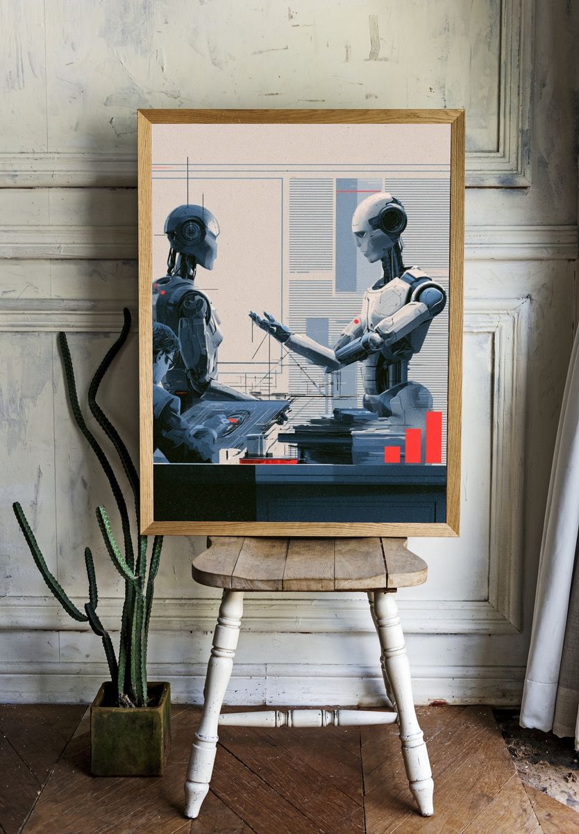 Human and Robots Digital Art Poster. — room view 1