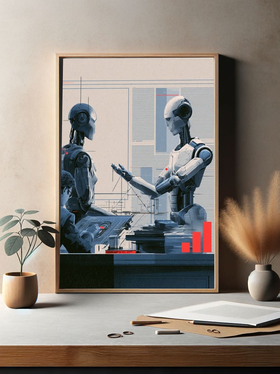 Human and Robots Digital Art Poster. — room view 2