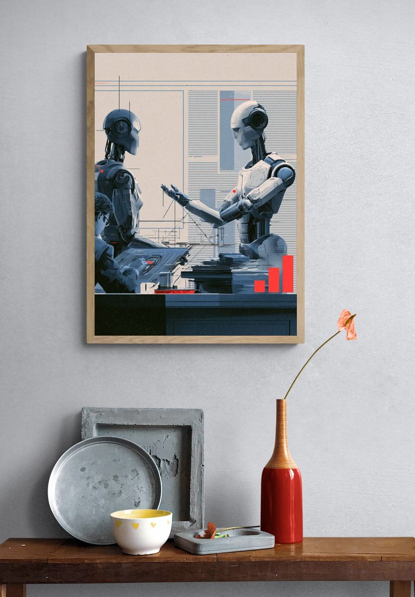 Human and Robots Digital Art Poster. — room view 3