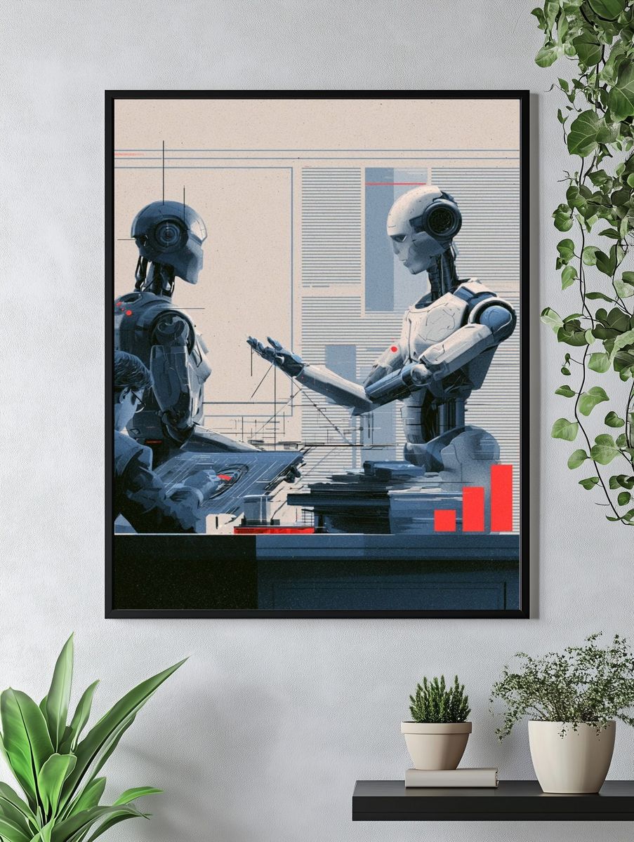 Human and Robots Digital Art Poster. — room view 4