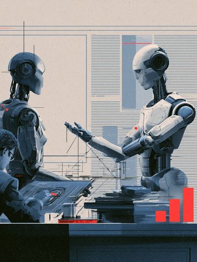 Human and Robots Digital Art Poster. poster