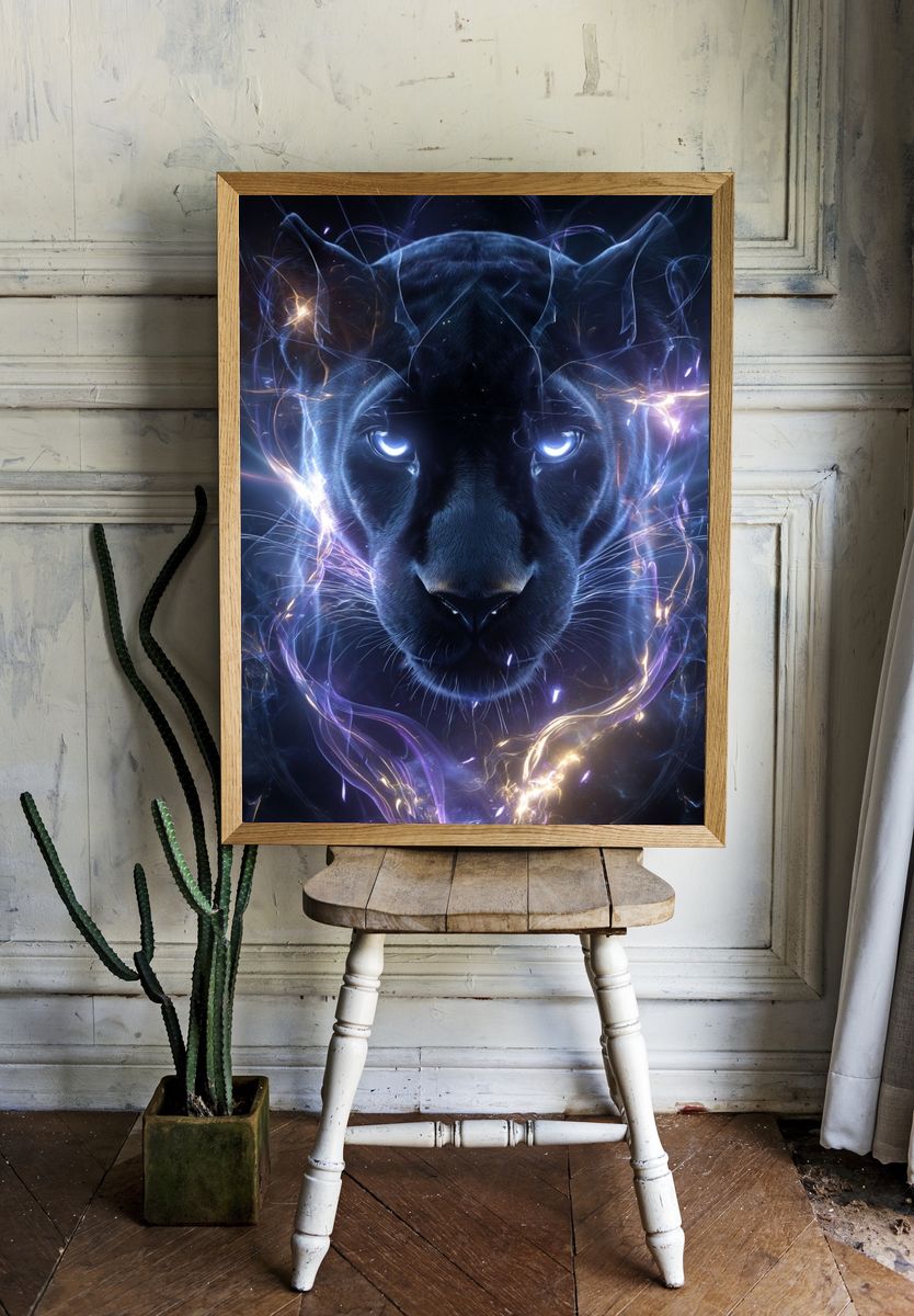Neon Panther Digital Art Poster. — room view 1