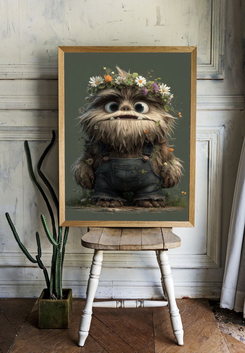 Flower Crown Creature Illustration Poster. room preview
