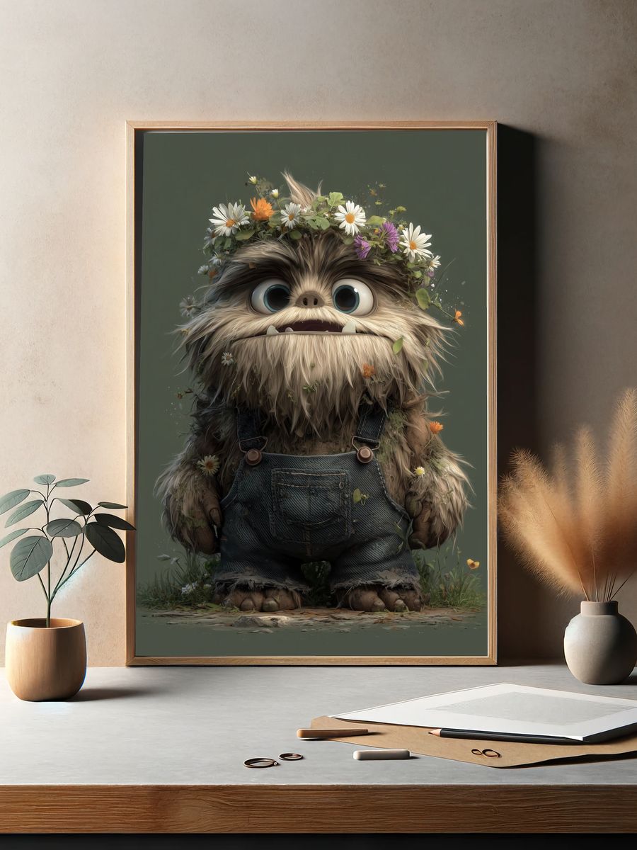 Flower Crown Creature Illustration Poster. — room view 2