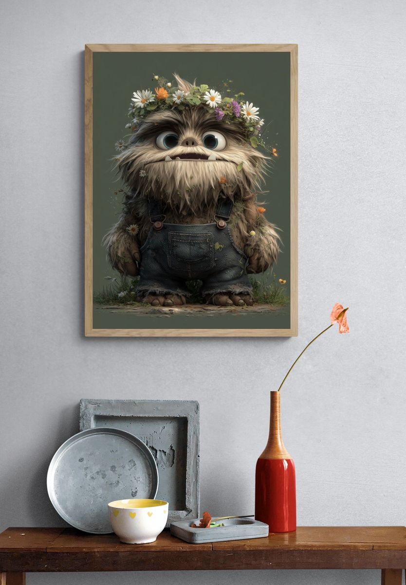 Flower Crown Creature Illustration Poster. — room view 3
