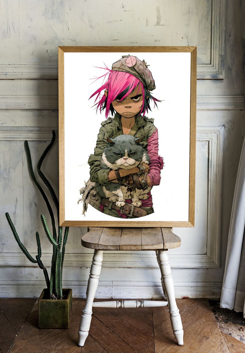 Punk Girl with Cat Illustration Poster. — room view 1