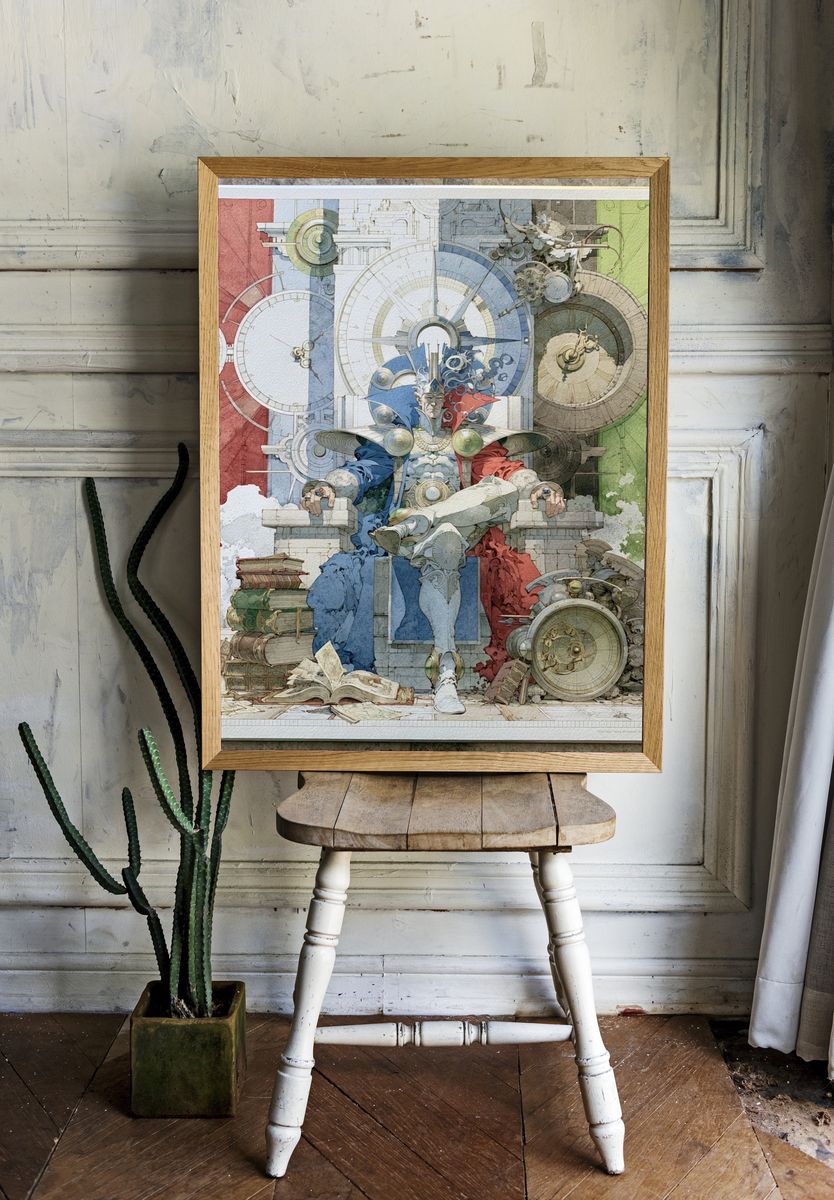 Surreal Clockwork Throne Illustration Poster. — room view 1