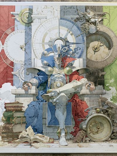 Surreal Clockwork Throne Illustration Poster. poster